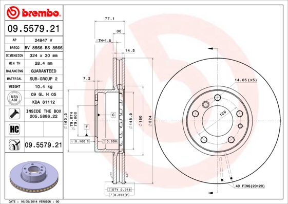 BREMBO Első féktárcsa 09.5579.21_BREMBO