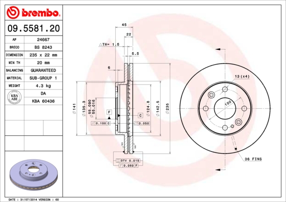 BREMBO Első féktárcsa 09.5581.20_BREMBO