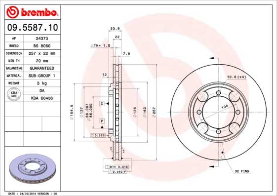 BREMBO Első féktárcsa 09.5587.10_BREMBO