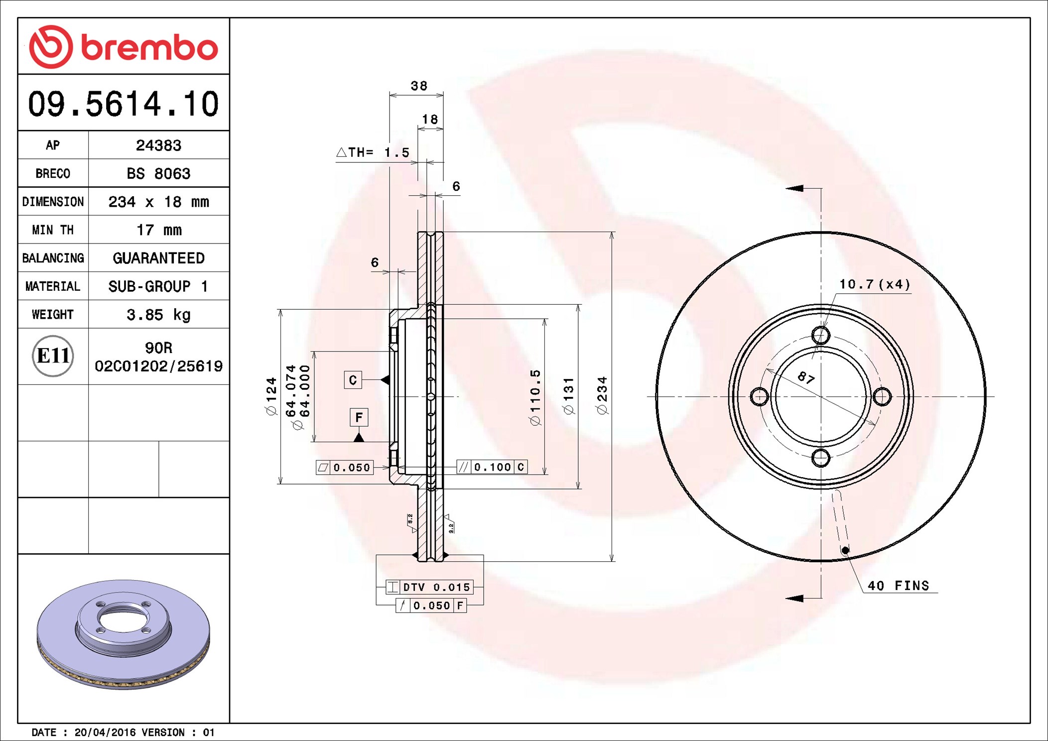 BREMBO Első féktárcsa 09.5614.10_BREMBO