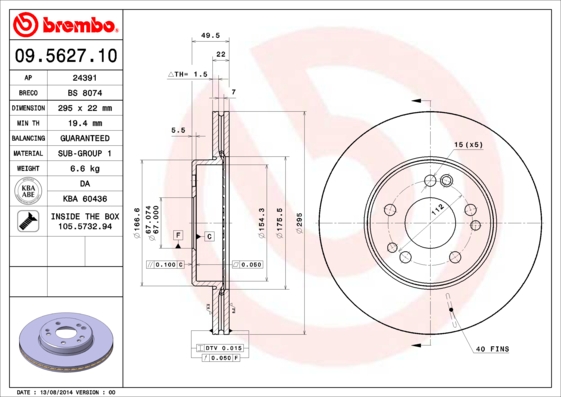 BREMBO Első féktárcsa 09.5627.10_BREMBO