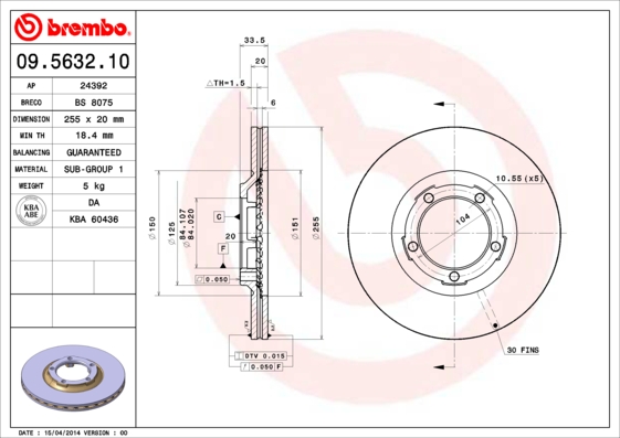 BREMBO Első féktárcsa 09.5632.10_BREMBO