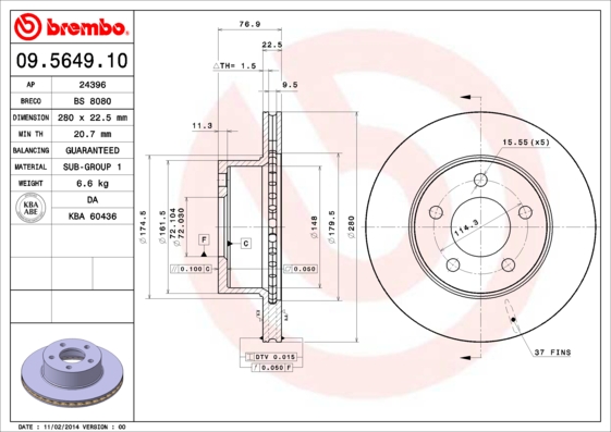 BREMBO Első féktárcsa 09.5649.10_BREMBO