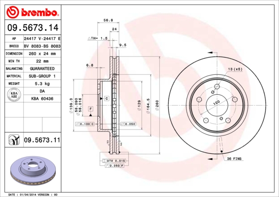 BREMBO Első féktárcsa 09.5673.11_BREMBO