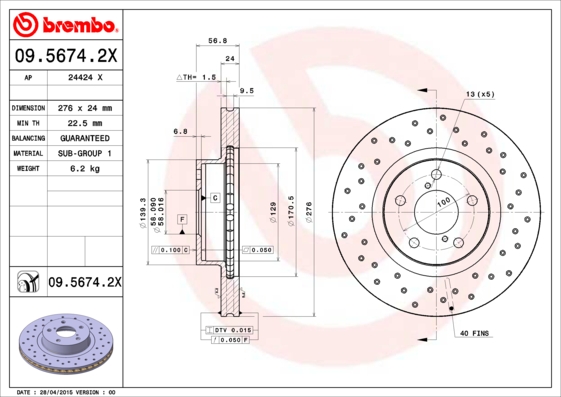 BREMBO Első féktárcsa 09.5674.2X_BREMBO