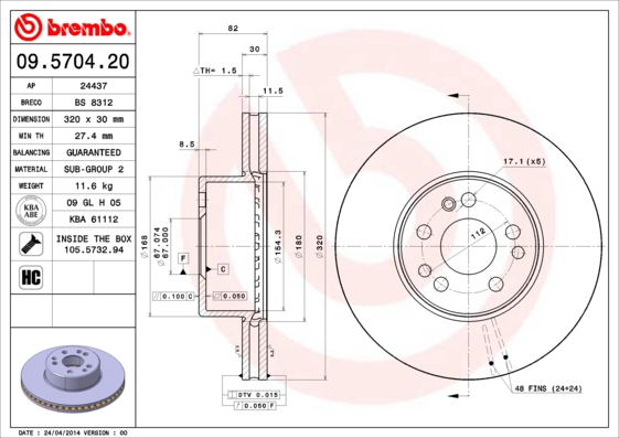 BREMBO Első féktárcsa 09.5704.20_BREMBO