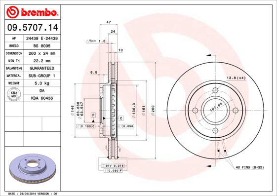 BREMBO Első féktárcsa 09.5707.14_BREMBO