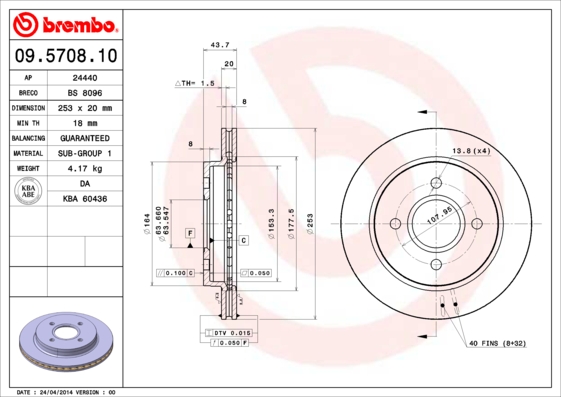 BREMBO Hátsó féktárcsa 09.5708.10_BREMBO