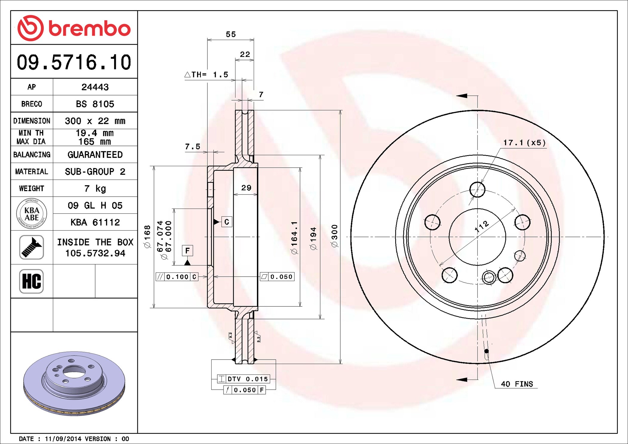 BREMBO Hátsó féktárcsa 09.5716.10_BREMBO