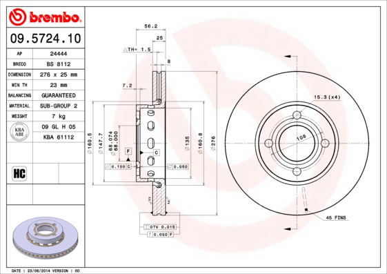 BREMBO Első féktárcsa 09.5724.10_BREMBO