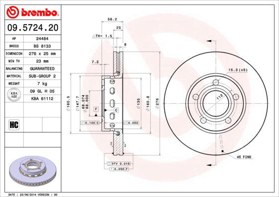 BREMBO Első féktárcsa 09.5724.20_BREMBO