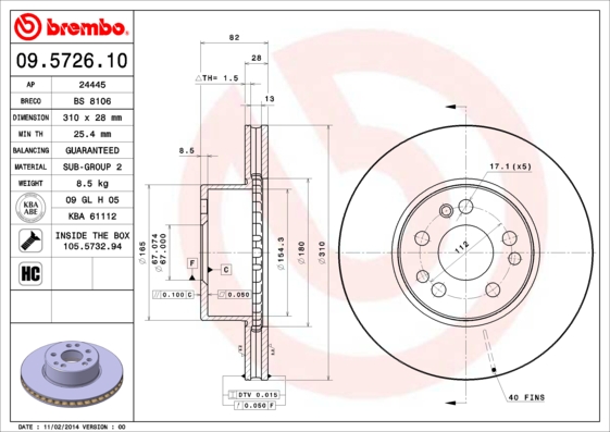 BREMBO Első féktárcsa 09.5726.10_BREMBO