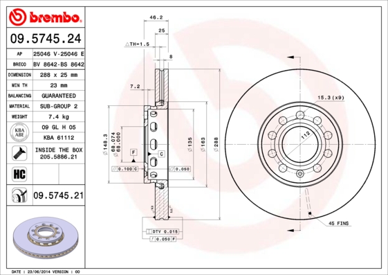 BREMBO Első féktárcsa 09.5745.24_BREMBO