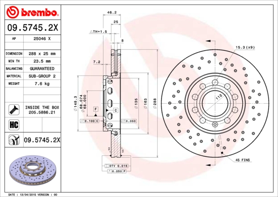 BREMBO Első féktárcsa 09.5745.2X_BREMBO