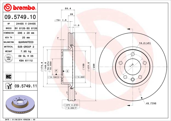 BREMBO Első féktárcsa 09.5749.11_BREMBO