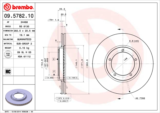 BREMBO Első féktárcsa 09.5782.10_BREMBO