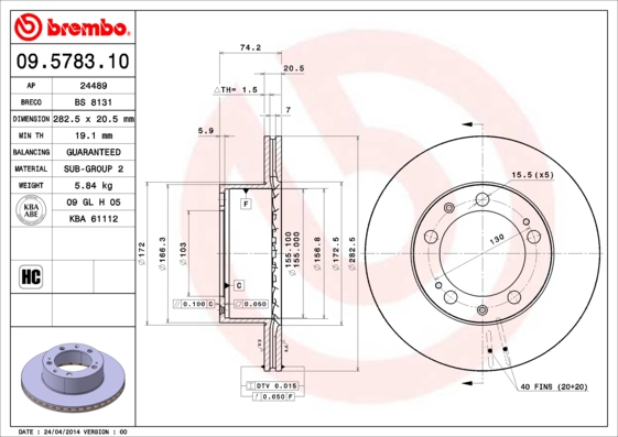 BREMBO Első féktárcsa 09.5783.10_BREMBO