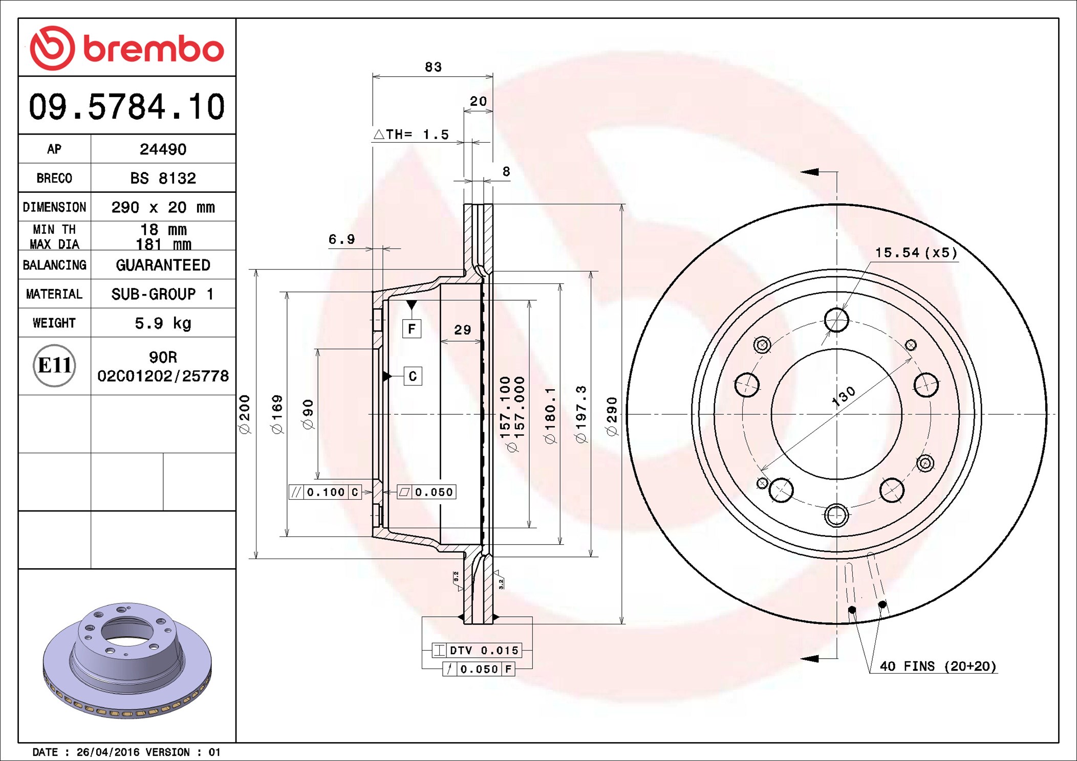 BREMBO Hátsó féktárcsa 09.5784.10_BREMBO