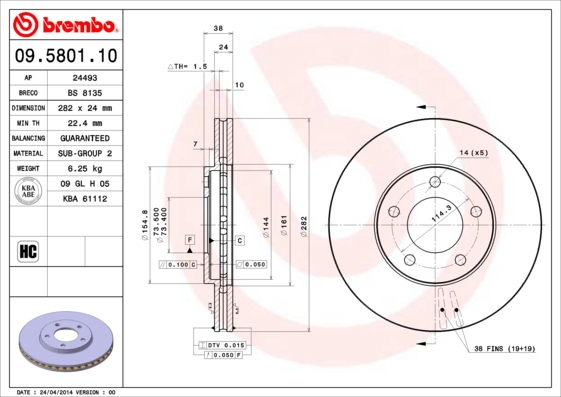 BREMBO Első féktárcsa 09.5801.10_BREMBO