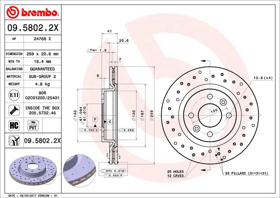 BREMBO Első féktárcsa 09.5802.2X_BREMBO