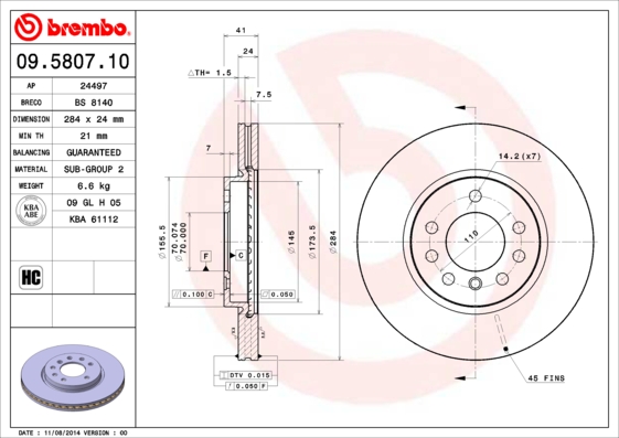 BREMBO Első féktárcsa 09.5807.10_BREMBO