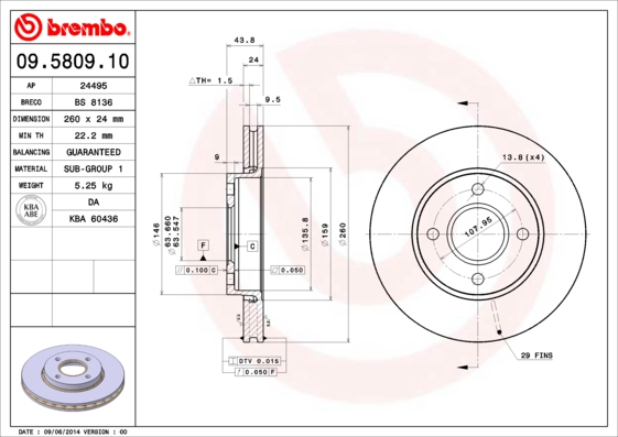 BREMBO Első féktárcsa 09.5809.10_BREMBO