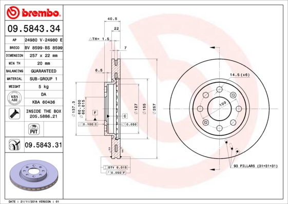 BREMBO Első féktárcsa 09.5843.34_BREMBO