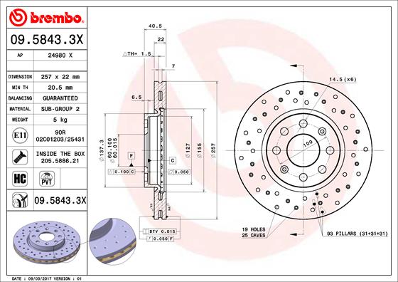 BREMBO Első féktárcsa 09.5843.3X_BREMBO