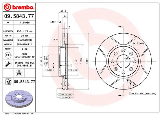 BREMBO Féktárcsa, mind 09.5843.77_BREMBO