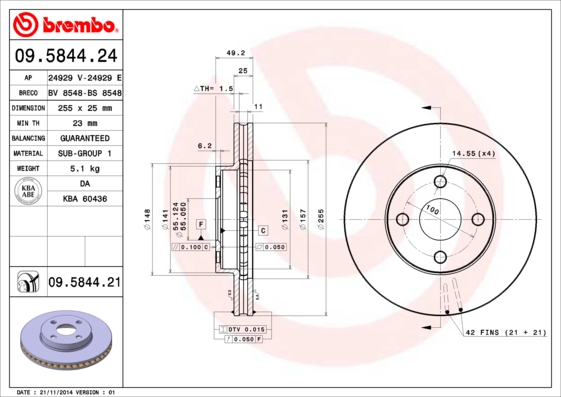 BREMBO Első féktárcsa 09.5844.21_BREMBO