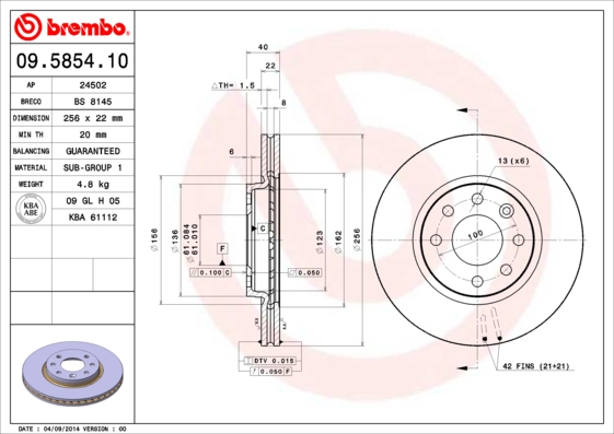 BREMBO Első féktárcsa 09.5854.10_BREMBO