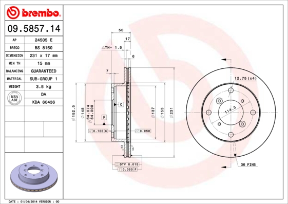 BREMBO Első féktárcsa 09.5857.14_BREMBO