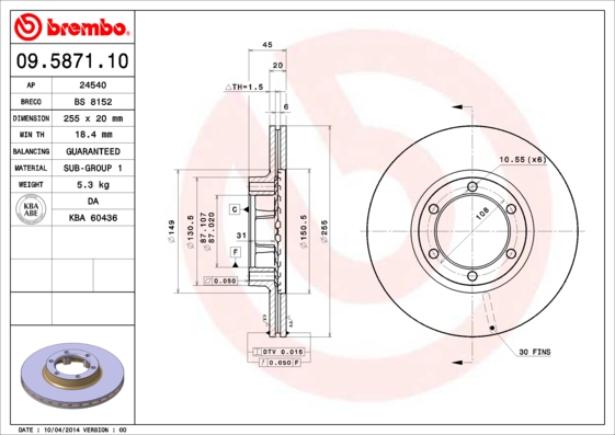 BREMBO Első féktárcsa 09.5871.10_BREMBO