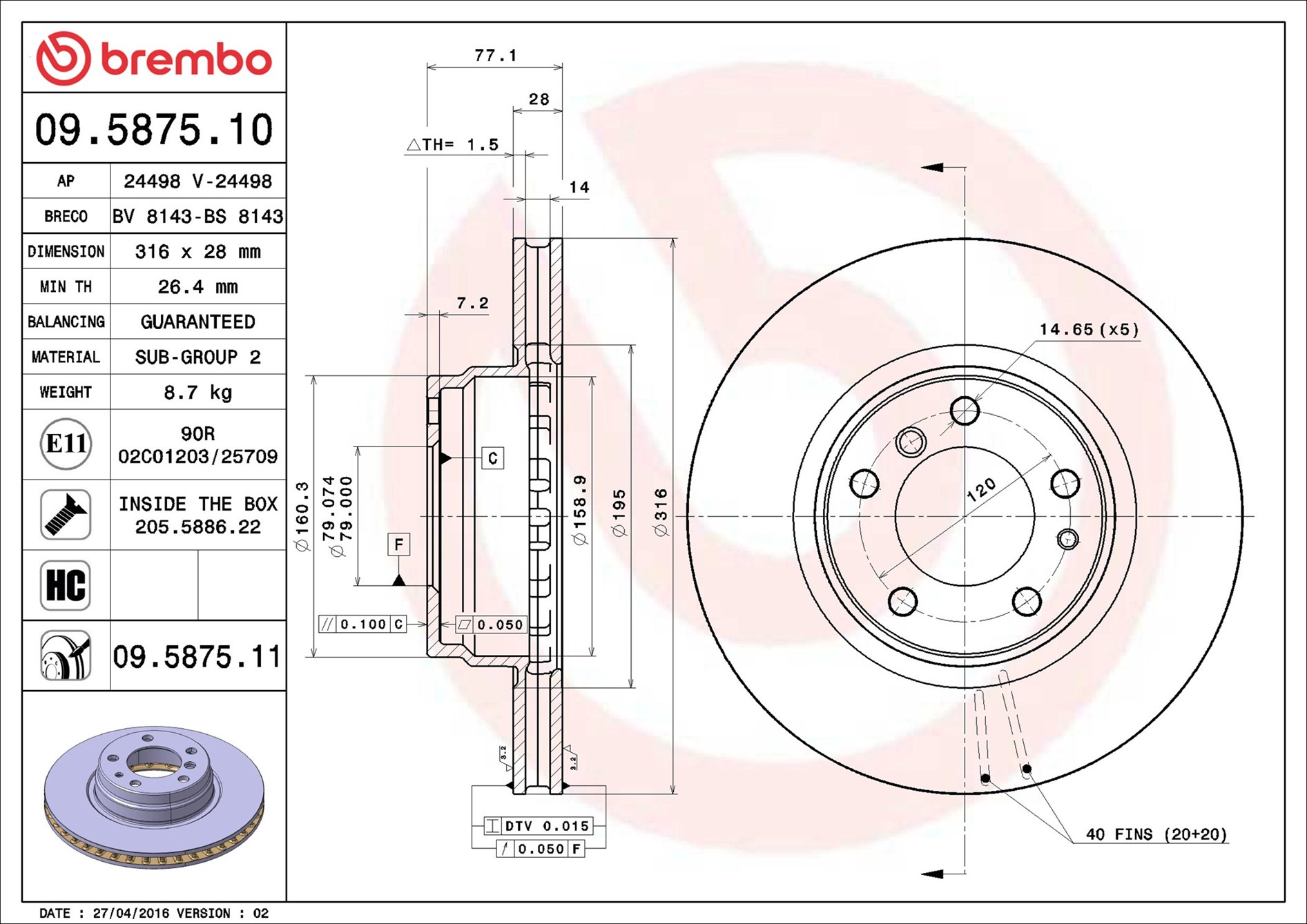 BREMBO Első féktárcsa 09.5875.11_BREMBO