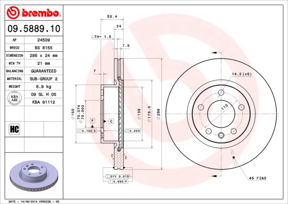 BREMBO Első féktárcsa 09.5889.10_BREMBO