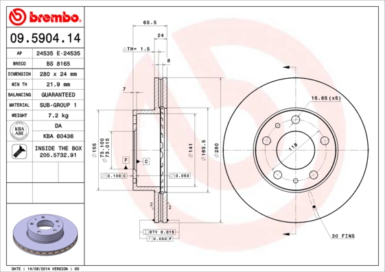 BREMBO Első féktárcsa 09.5904.14_BREMBO