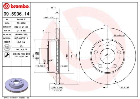 BREMBO Első féktárcsa 09.5906.14_BREMBO