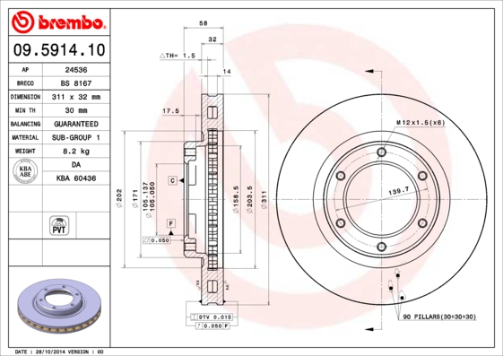 BREMBO Első féktárcsa 09.5914.10_BREMBO