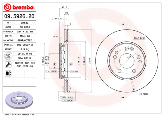 BREMBO Első féktárcsa 09.5926.20_BREMBO