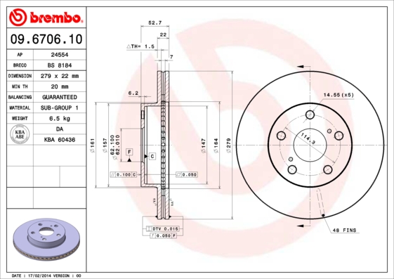 BREMBO Első féktárcsa 09.6706.10_BREMBO