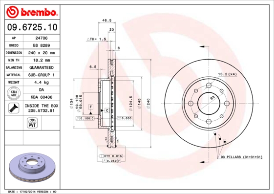 BREMBO Első féktárcsa 09.6725.10_BREMBO