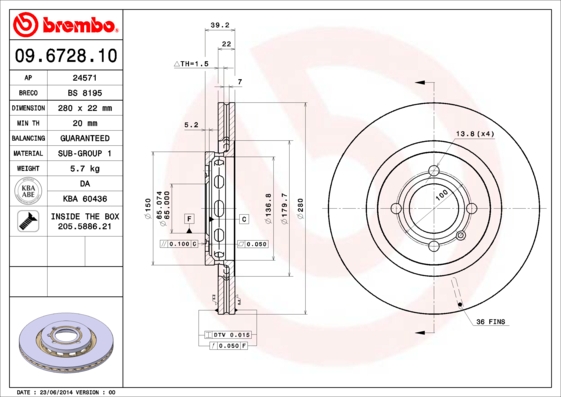 BREMBO Első féktárcsa 09.6728.10_BREMBO