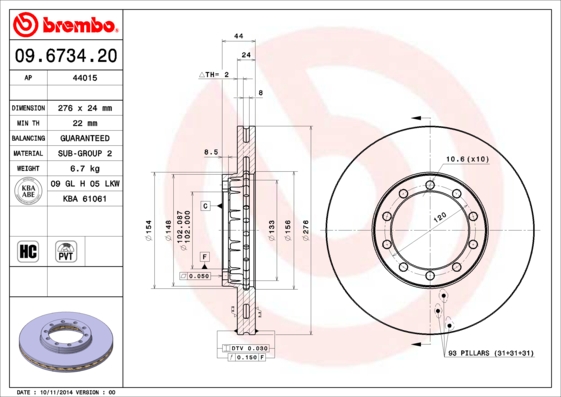 BREMBO Első féktárcsa 09.6734.20_BREMBO