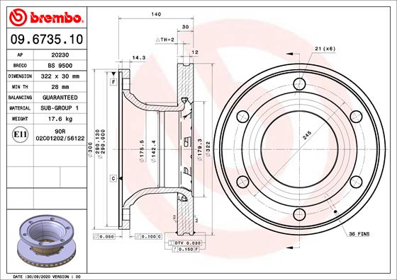 BREMBO Féktárcsa, mind 09.6735.10_BREMBO