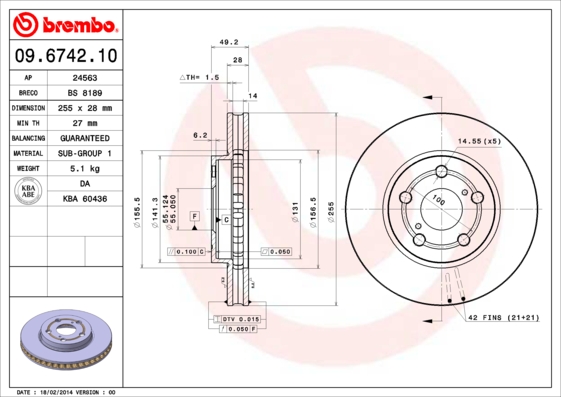 BREMBO Első féktárcsa 09.6742.10_BREMBO