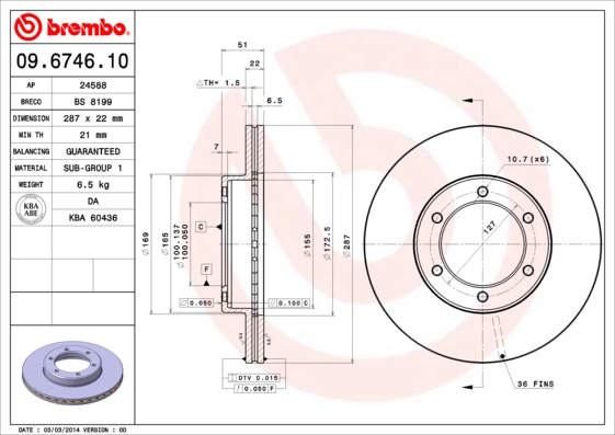 BREMBO Első féktárcsa 09.6746.10_BREMBO