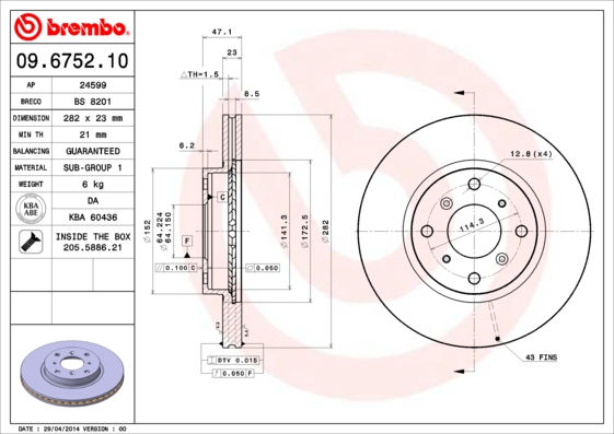 BREMBO Első féktárcsa 09.6752.10_BREMBO