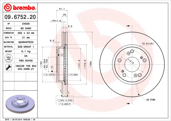 BREMBO Első féktárcsa 09.6752.20_BREMBO