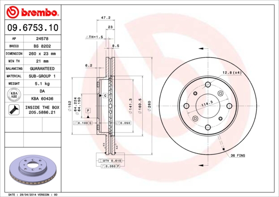 BREMBO Első féktárcsa 09.6753.10_BREMBO