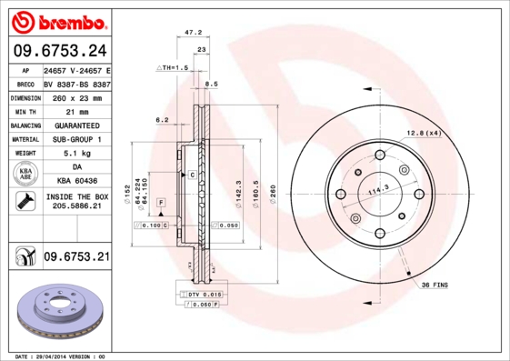 BREMBO Első féktárcsa 09.6753.21_BREMBO